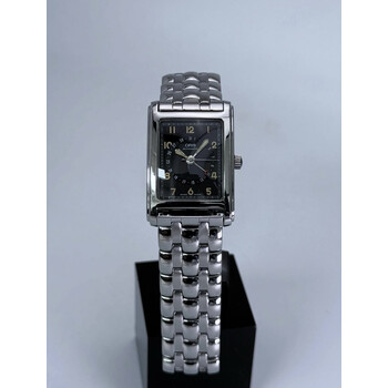 26x38mm • 2000s Oris Rectangular Pointer Date Art Deco Black Gloss Dial ref.B7460